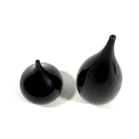 Mid Century Takahashi Black Lacquered Teardrop Salt & Pepper Shakers Japan FLAWS - Picture 3 of 14